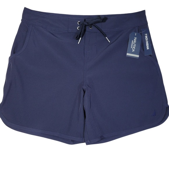 Nautica Other - Nautica Board Swim Shorts Women Medium Navy Blue 7" Inseam Pockets Quick Dry NEW